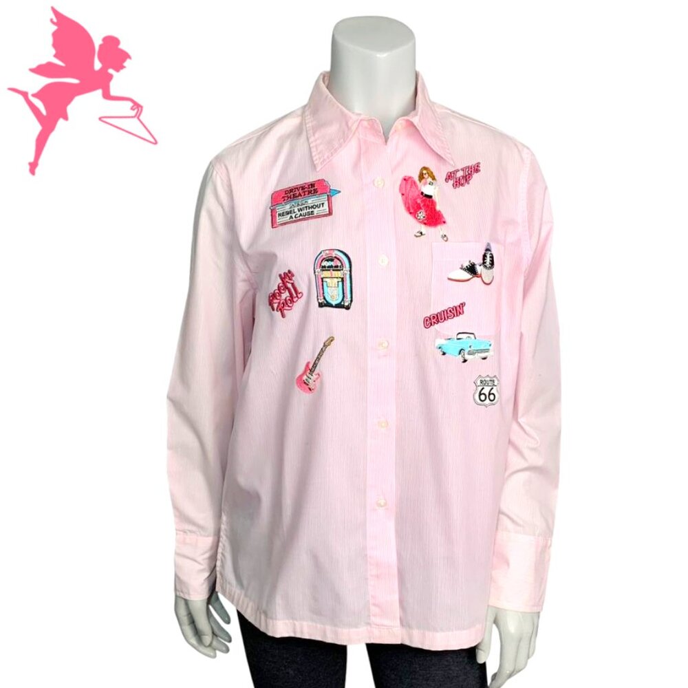 VINTAGE TIA Deadstock Novelty 50's Diner Embroidered Button Down Shirt
